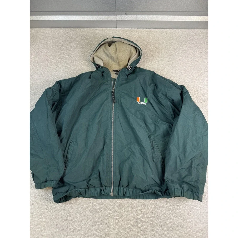 Vintage Miami Hurricanes Jacket Mens Large Green NCAA College Football Hooded